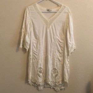 Boho white lace embroidered dress